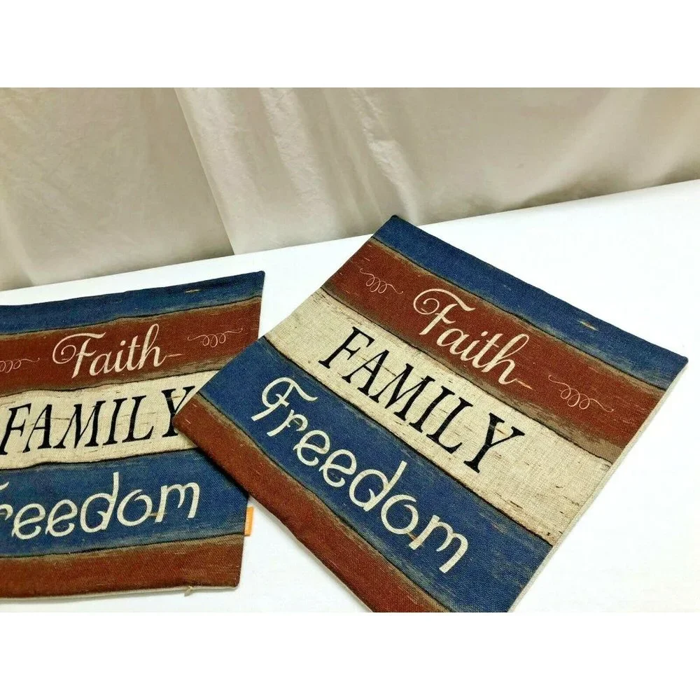 Faith Family Freedom Patriotic Pillow Cover 17X17 Red White Blue Decor‎ Rustic